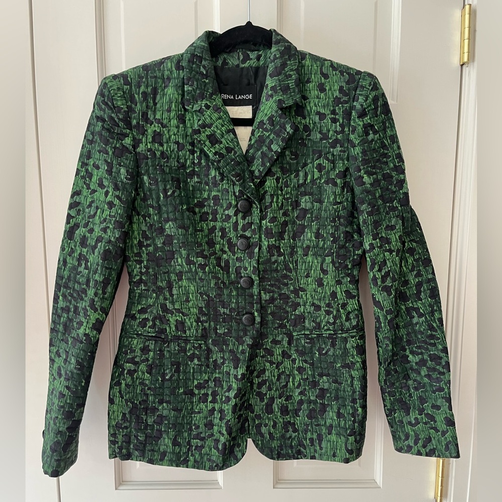 Rena Lange Green and Black leopard Blazer.
Matching skirt listed separately.